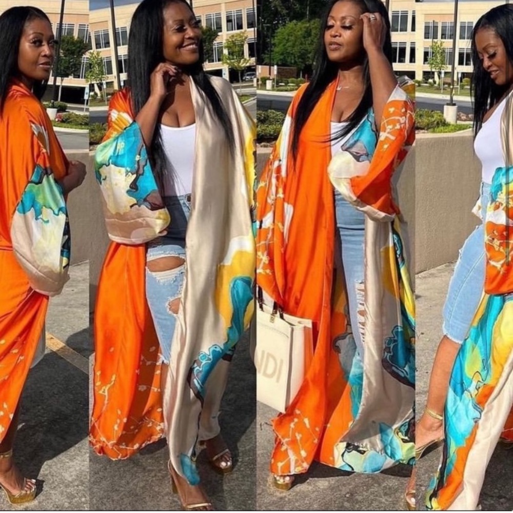 Brand new colorful silky kimono